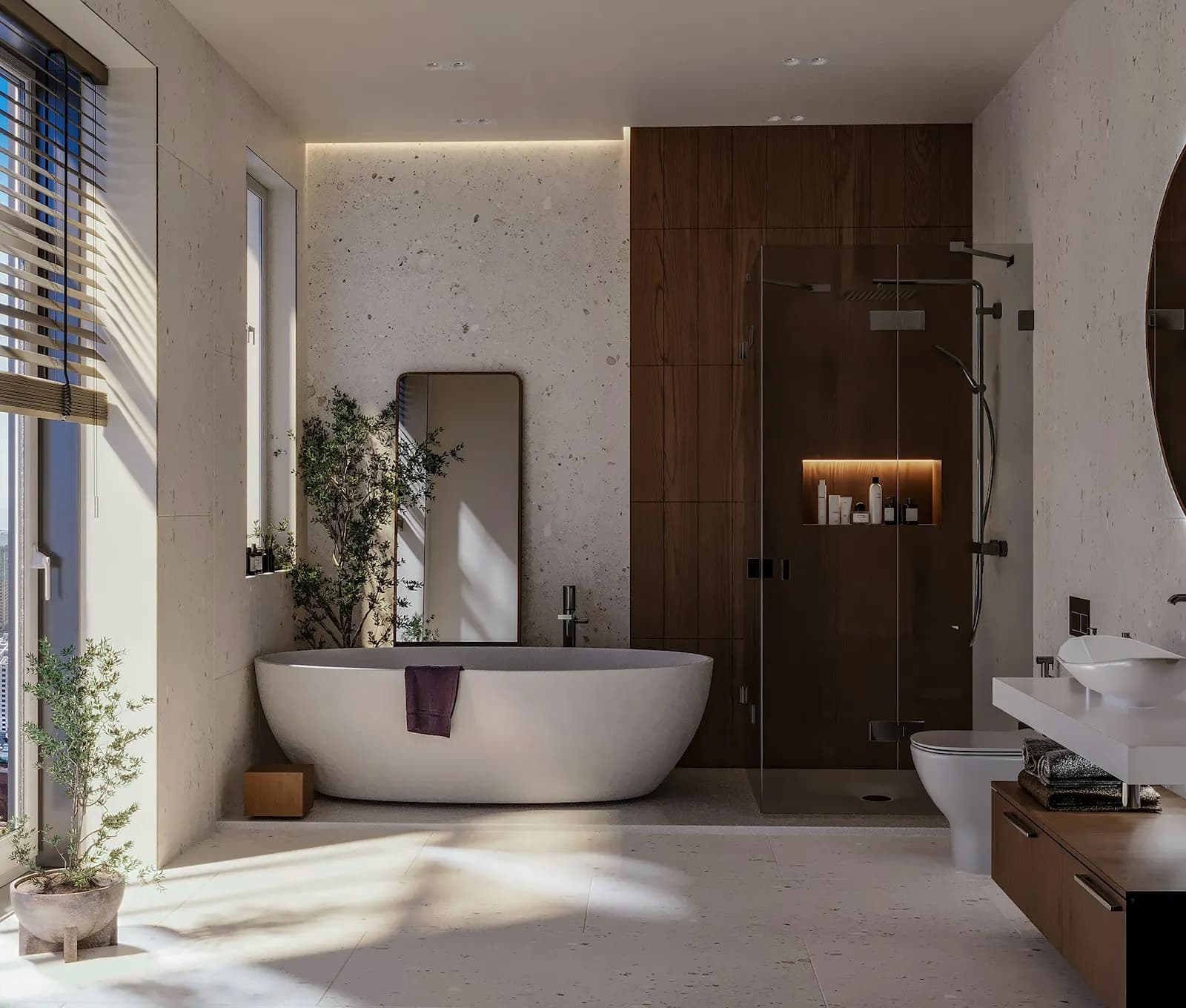 Baño reformado con bañera junto a un gran ventanal